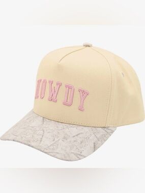 CC Boutique Cream Baseball Cap with Pink 'HOWDY' Embroidery